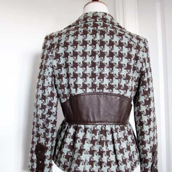 Vintage LOUIS VERDAD Women Check blazer jacket Leather Accent Small - Picture 4 of 6